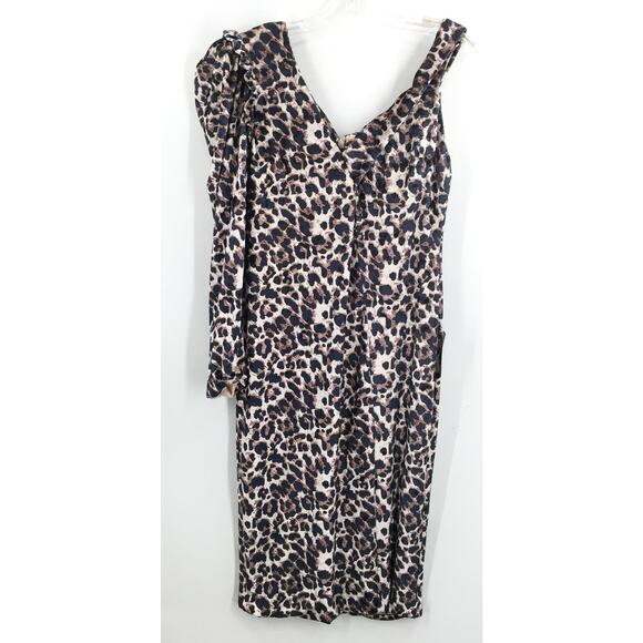 Lavish Alice Cold Shoulder Crush Velvet Cocktail Sheath Dress Sz 10 Leopard NWT - Picture 2 of 8